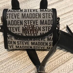 Steve Madden Black and Gray Logo Crossbody Bag